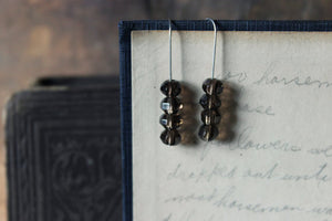 Jetty . Sterling Silver Illusion Smoky Quartz Line Earrings.