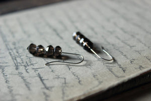 Jetty . Sterling Silver Illusion Smoky Quartz Line Earrings.