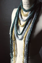 Load image into Gallery viewer, Hand Crocheted Ribbon Scarf. wild &amp; willow Collection. &quot;Thundercloud&quot;.