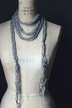 Load image into Gallery viewer, Hand Crocheted Ribbon Scarf. wild &amp; willow Collection. &quot;Thundercloud&quot;.