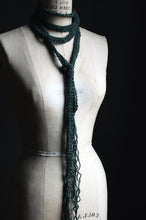 Load image into Gallery viewer, Hand Crocheted Ribbon Scarf. wild &amp; willow Collection. &quot;Evergreen&quot;.