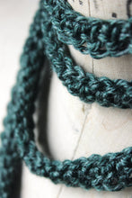 Load image into Gallery viewer, Hand Crocheted Ribbon Scarf. wild &amp; willow Collection. &quot;Evergreen&quot;.