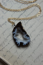 Load image into Gallery viewer, Delve. Modern 14k Gold Geode Crystal Drusy Slice Pendant &amp; Sterling Necklace.