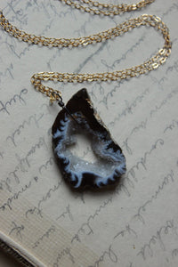 Delve. Modern 14k Gold Geode Crystal Drusy Slice Pendant & Sterling Necklace.