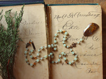 Load image into Gallery viewer, Rowan Rosary. Hand-beaded Rosary Style Vintage Brass &amp; Gemstone Necklace.