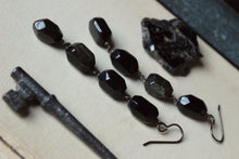 Load image into Gallery viewer, Shadowland. Earthy Golden Sheen Obsidian Linear Drop Earrings.