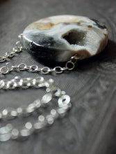 Load image into Gallery viewer, Grotto. Sterling Silver and Drusy Quartz Disc Pendant Necklace.